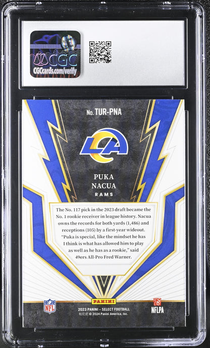 Puka Nacua — 2023 Select Turbocharged #2 - Rookie Card (RC) - CGC 10 Gem Mint