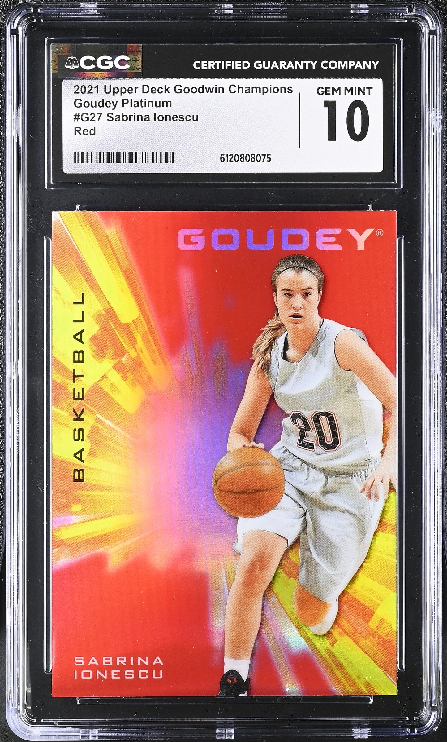 Sabrina Ionescu — 2021 Upper Deck Goodwin Champions - Goudey Platinum Red #G27 - CGC 10 Gem Mint