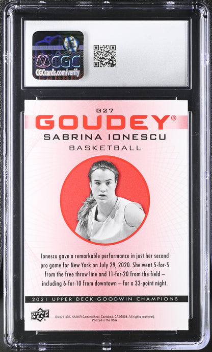 Sabrina Ionescu — 2021 Upper Deck Goodwin Champions - Goudey Platinum Red #G27 - CGC 10 Gem Mint
