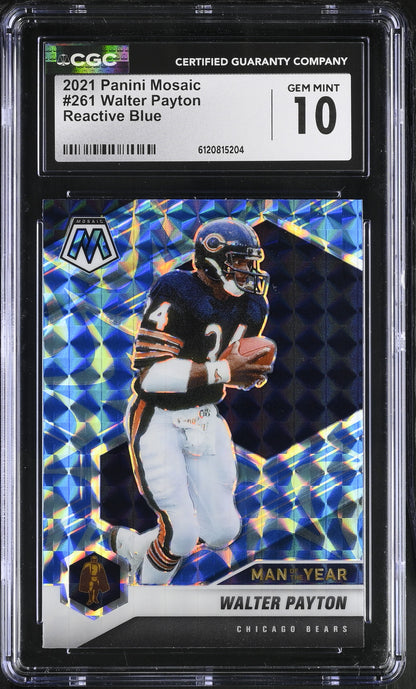 Walter Payton — 2021 Panini Mosaic - Reactive Blue Parallel #261 - CGC 10 Gem Mint