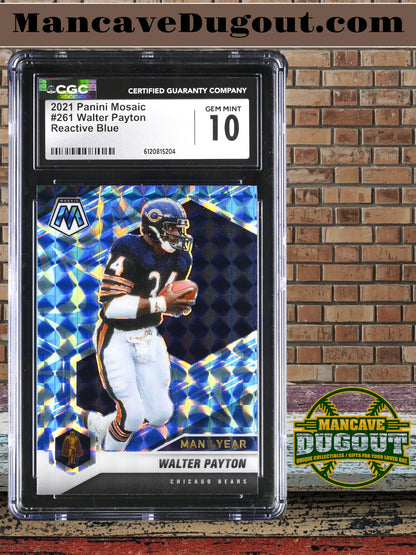 Walter Payton — 2021 Panini Mosaic - Reactive Blue Parallel #261 - CGC 10 Gem Mint