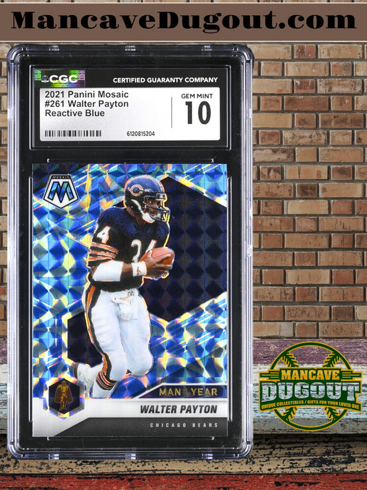 Walter Payton — 2021 Panini Mosaic - Reactive Blue Parallel #261 - CGC 10 Gem Mint