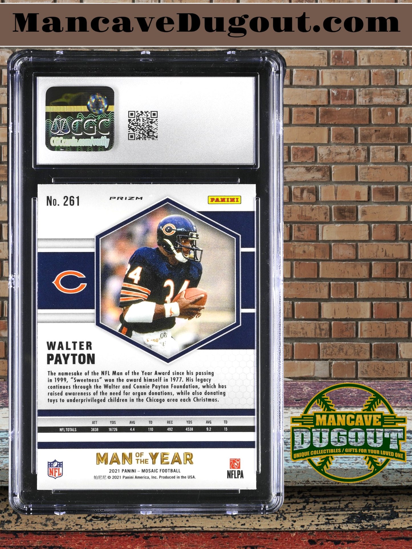 Walter Payton — 2021 Panini Mosaic - Reactive Blue Parallel #261 - CGC 10 Gem Mint