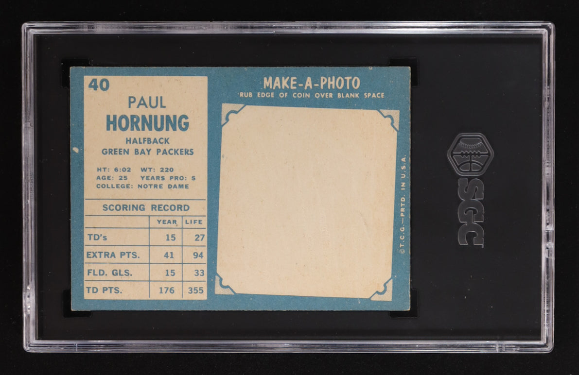 Paul Hornung – 1961 Topps #40 - SGC 3 (VG) – Hall of Fame Legend