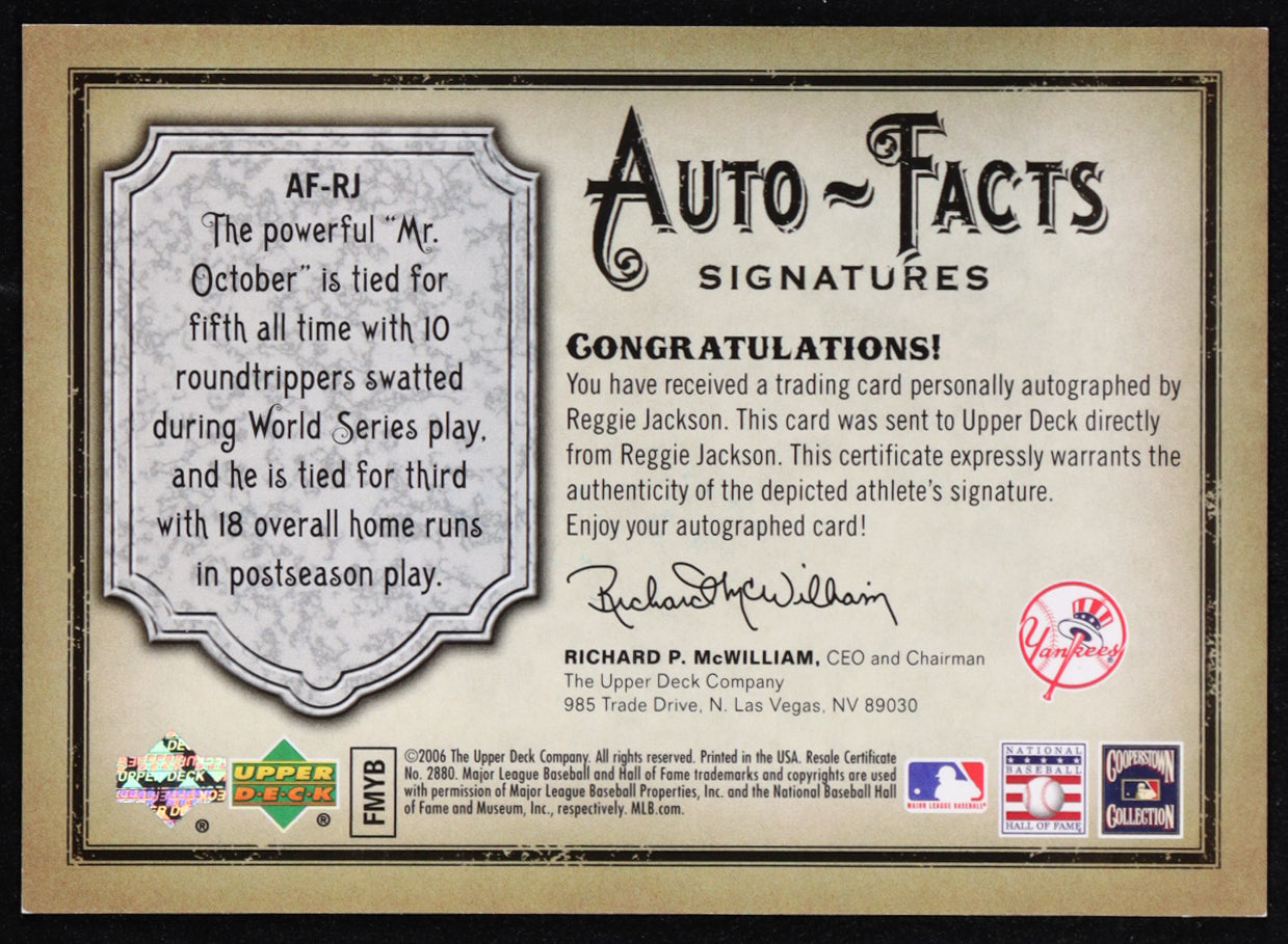 Reggie Jackson — 2006 Upper Deck Artifacts - Auto Facts Signatures #RJ - Serial Numbered 130/200 - On Card Autograph