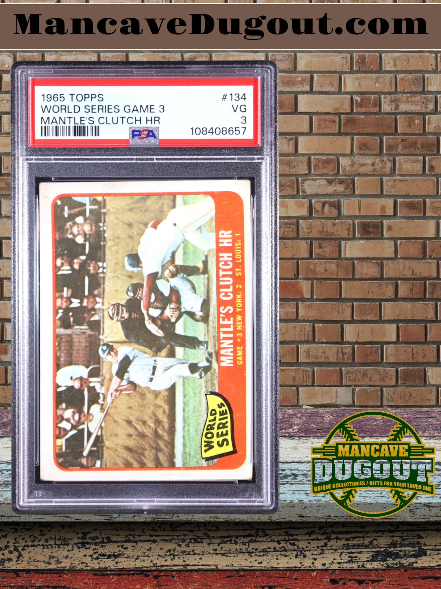 1965 Topps — Mickey Mantle #134 - World Series Game 3 - PSA 3 (Good)