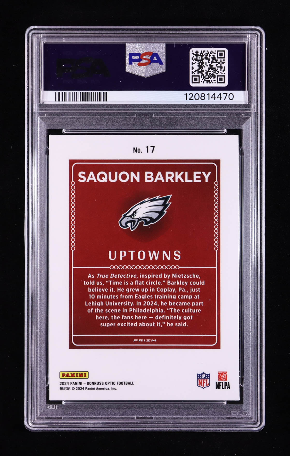 Saquon Barkley — 2024 Donruss Optic - Uptowns Insert #17 - PSA 10 Gem Mint