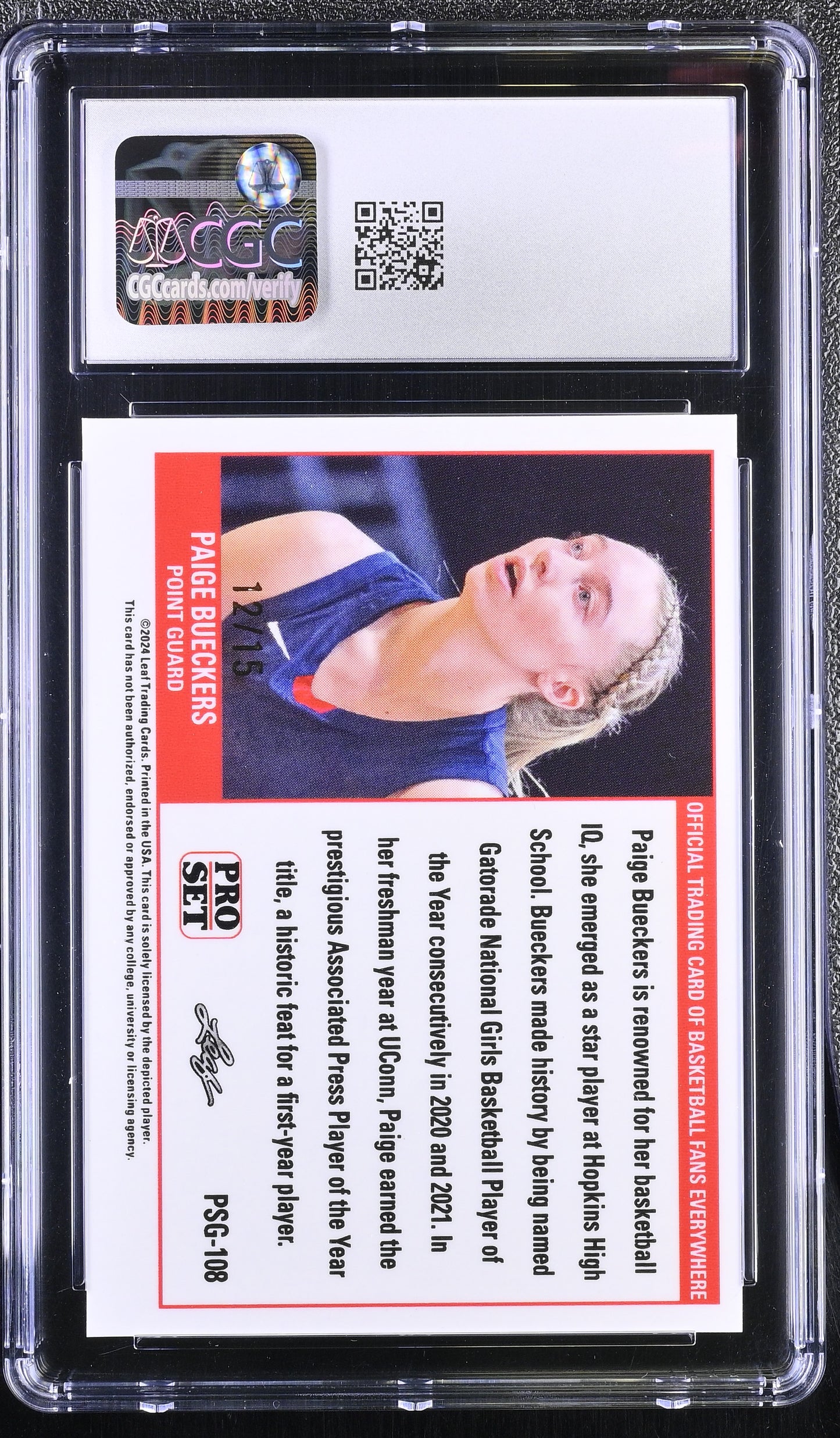 Paige Bueckers 2023 Leaf Web Exclusives Pro Set Gold Purple #PSG108 RC #1215 – CGC 10 GM