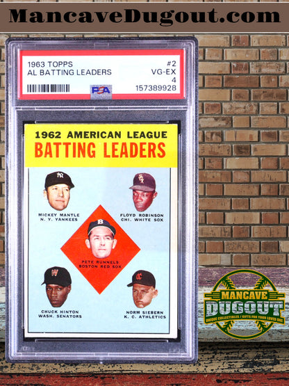 1963 Topps #2 AL Batting Leaders - Runnels• Mantle• Robinson• Siebern• Hinton - Vintage MLB Multi Star Leader Card – PSA 4