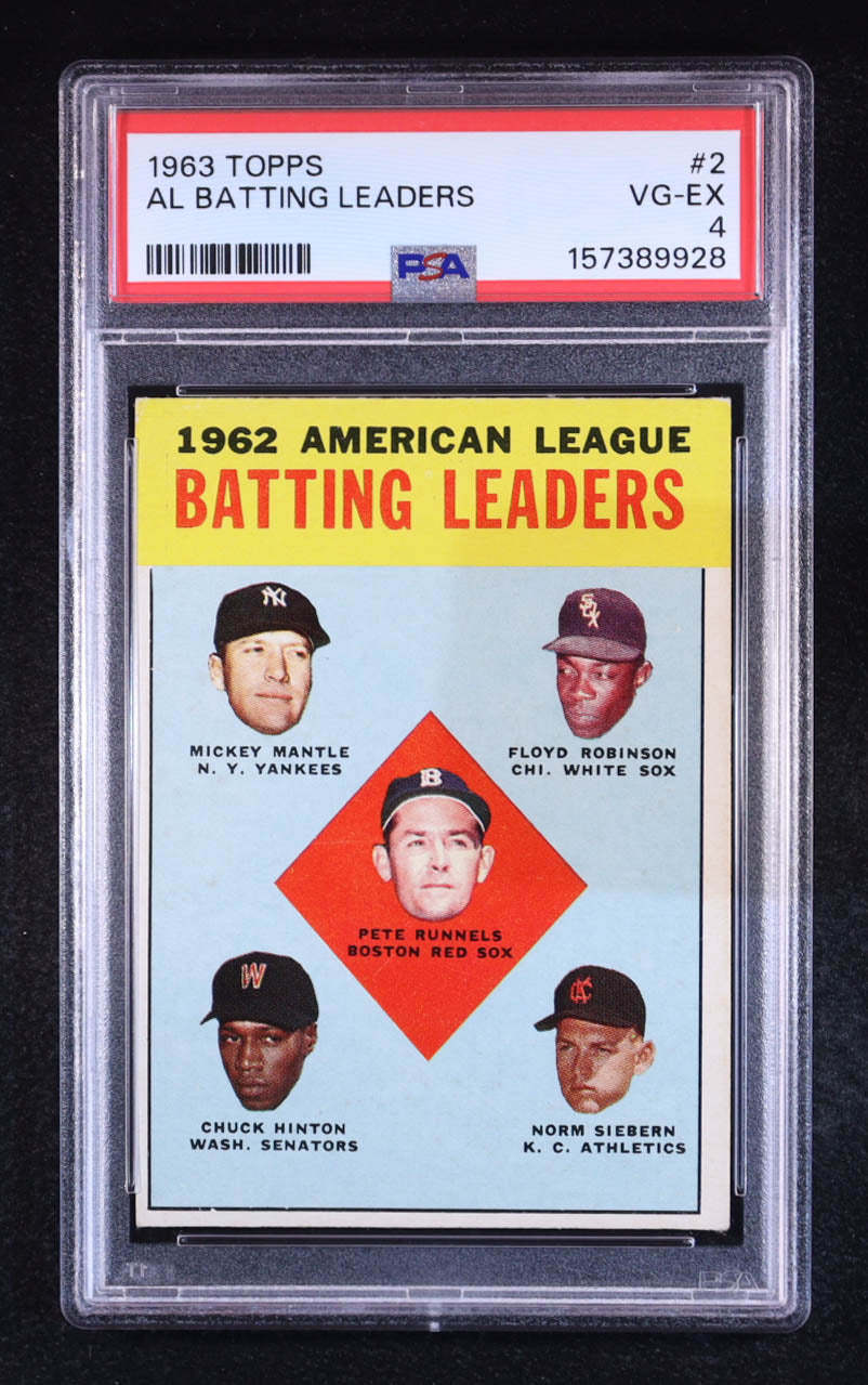 1963 Topps #2 AL Batting Leaders - Runnels• Mantle• Robinson• Siebern• Hinton - Vintage MLB Multi Star Leader Card – PSA 4