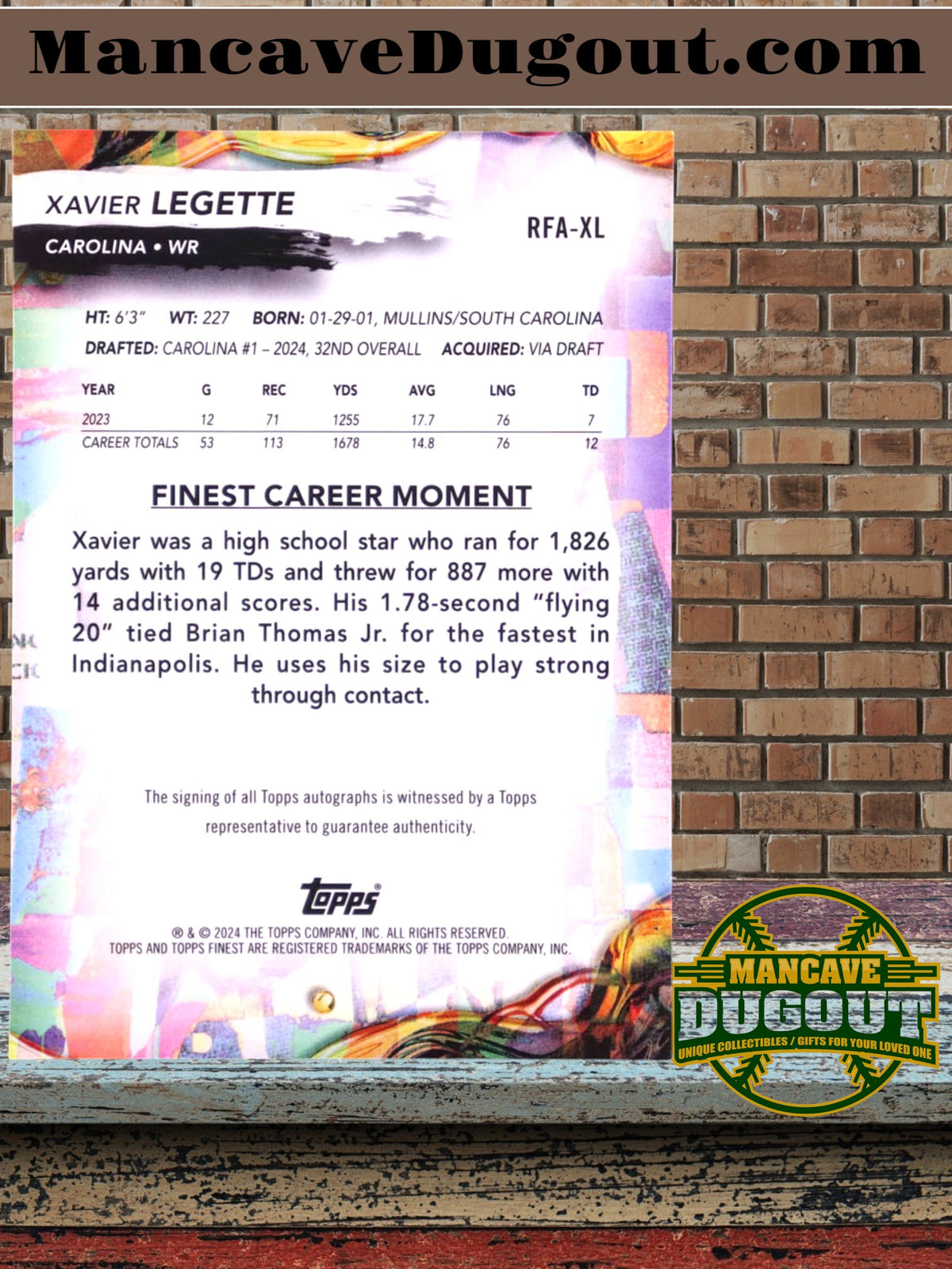 Xavier Legette — 2024 Topps Finest Football - Rookie Autographs — Gold Refractor #RFAXL - Serial Numbered 08/50 • Rookie Card (RC)