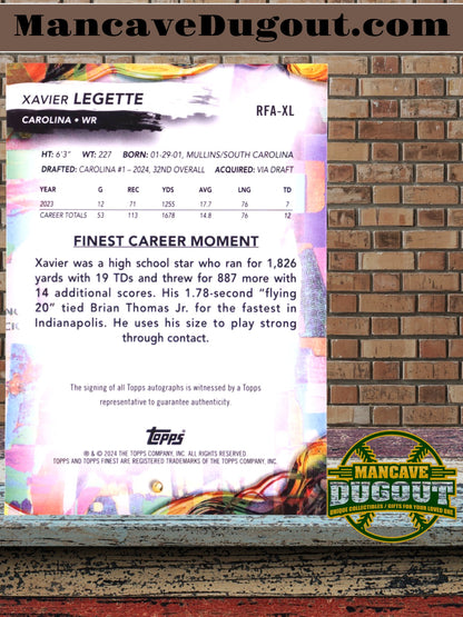 Xavier Legette — 2024 Topps Finest Football - Rookie Autographs — Gold Refractor #RFAXL - Serial Numbered 08/50 • Rookie Card (RC)