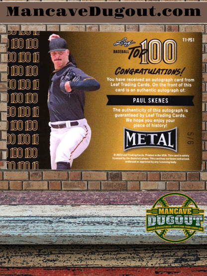 Paul Skenes — 2023 Leaf Metal Baseball - Top 100 Autographs — Wave Water Parallel #T1PS1
