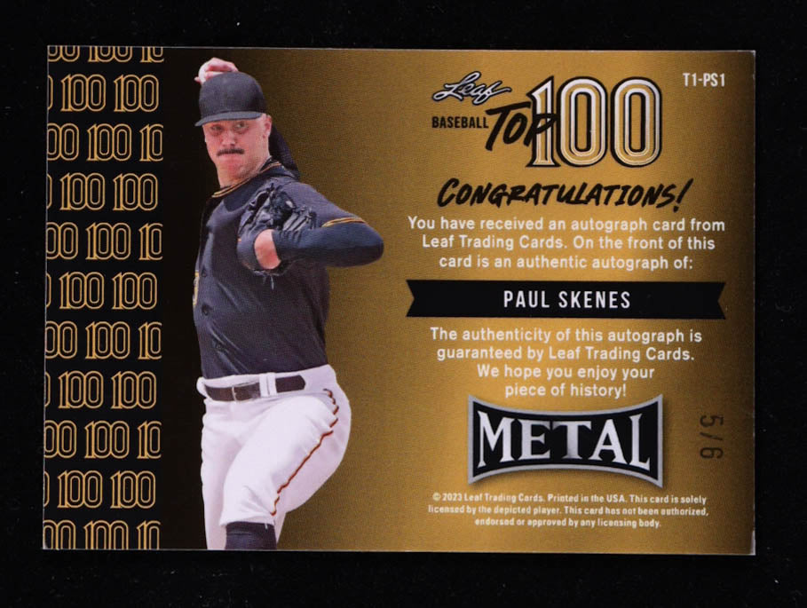 Paul Skenes — 2023 Leaf Metal Baseball - Top 100 Autographs — Wave Water Parallel #T1PS1