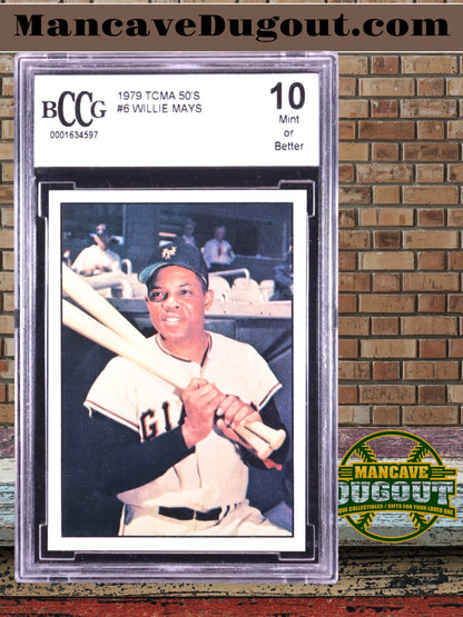 Willie Mays — 1979 TCMA 50’s - Card #6 — BCCG 10 (Mint or Better) - Vintage Tribute to “The Say Hey Kid”