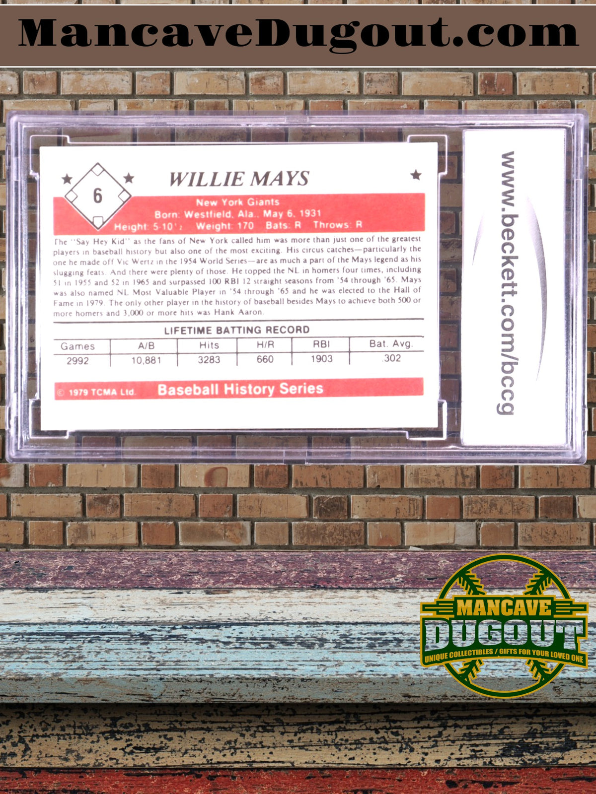 Willie Mays — 1979 TCMA 50’s - Card #6 — BCCG 10 (Mint or Better) - Vintage Tribute to “The Say Hey Kid”