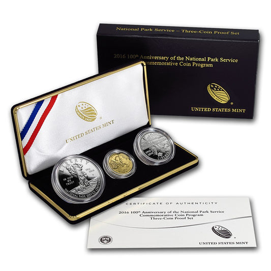 2016 100th Anniversary National Park Service Commemorative 3 Coin Proof Set OGP