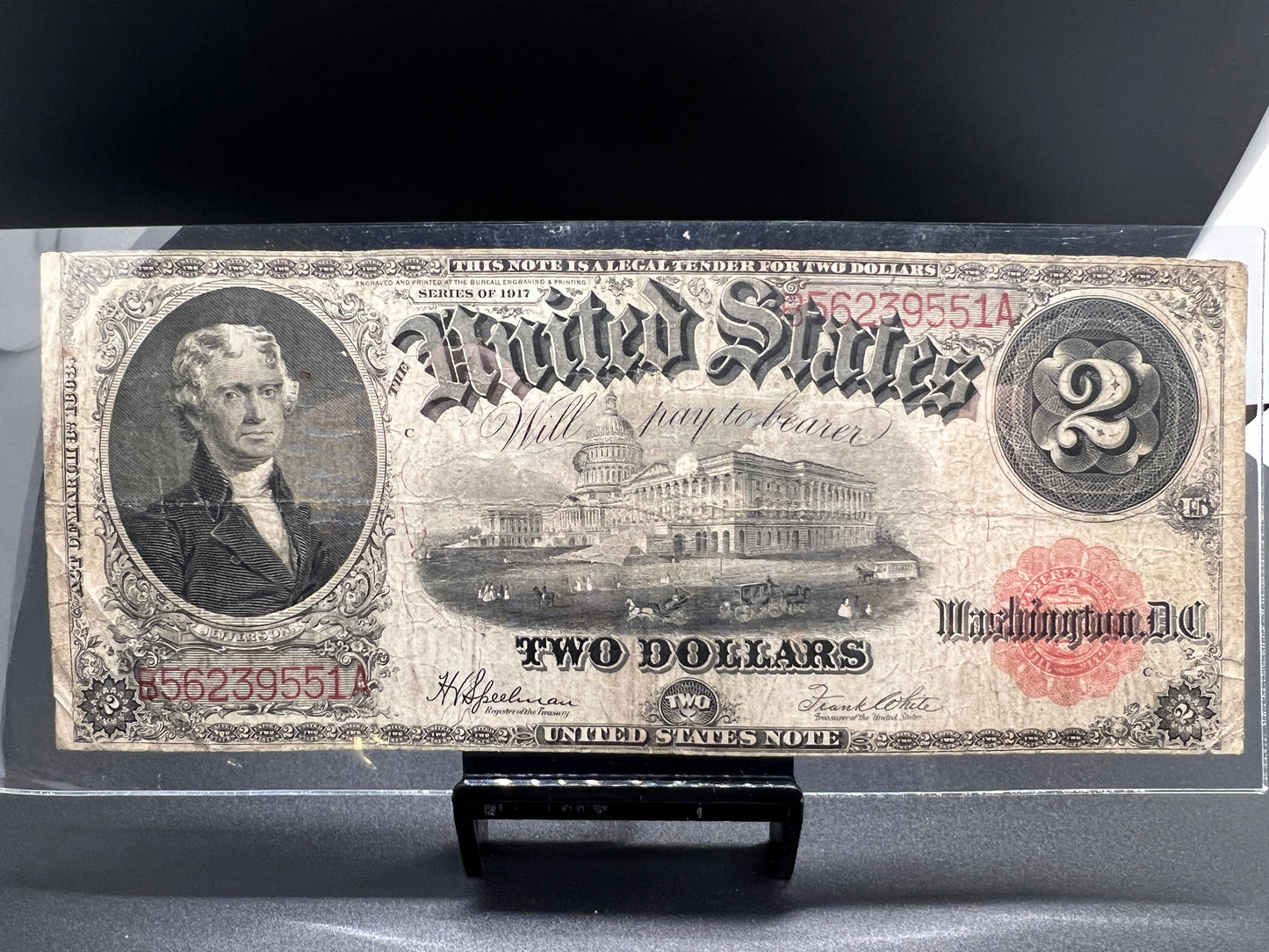 1917 $2 Two DOLLAR UNITED STATES LEGAL TENDER NOTE SEAL RED LARGE PAPER MONEY