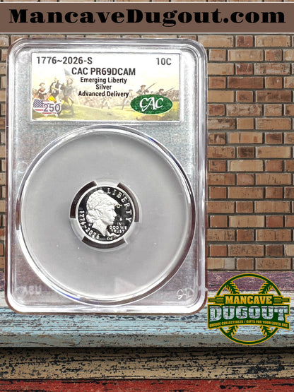 1776 2026 P Semiquincentennial Dime (10c) - CAC PR69 DCAM — Emerging Liberty — 250th Anniversary Issue