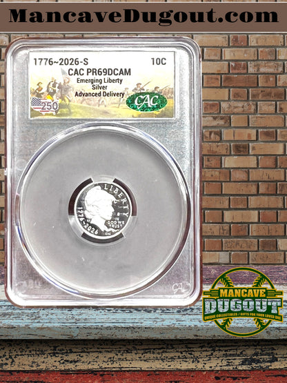 1776 2026 P Semiquincentennial Dime (10c) - CAC PR69 DCAM — Emerging Liberty — 250th Anniversary Issue