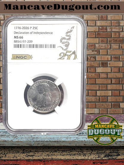 1776–2026 P Semiquincentennial Declaration of Independence Quarter – NGC MS66