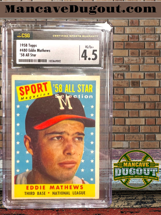 1958 Topps #440 Eddie Mathews – All Star – CSG 4.5