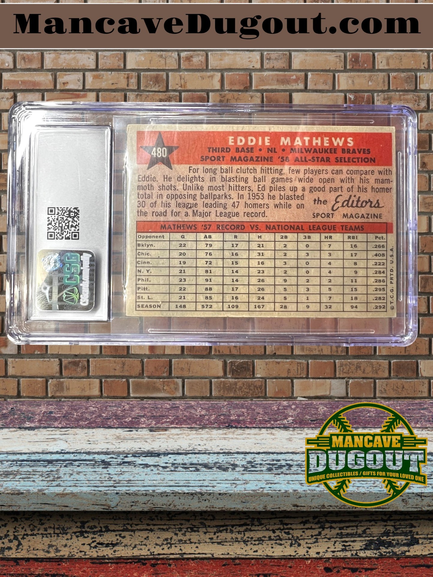 1958 Topps #440 Eddie Mathews – All Star – CSG 4.5