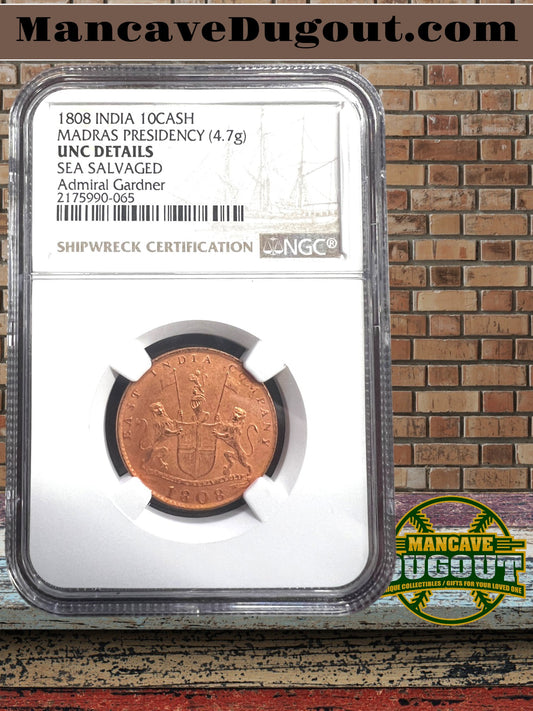 1808 India 10 Cash – Madras Presidency – NGC UNC Details – SEA SALVAGED
