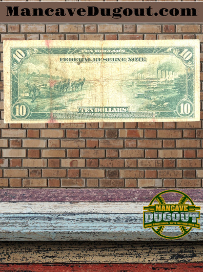1914 $10 Federal Reserve Note – Large Size - Richmond, Virginia • District 5 E • Blue Seal • Fine – VG Condition