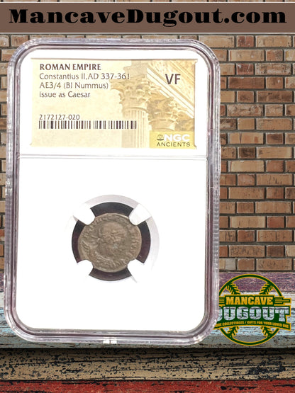 Roman Empire – Constantius II - AE3/4 BI Nummus • Issue as Caesar • AD 337–361-NGC VF