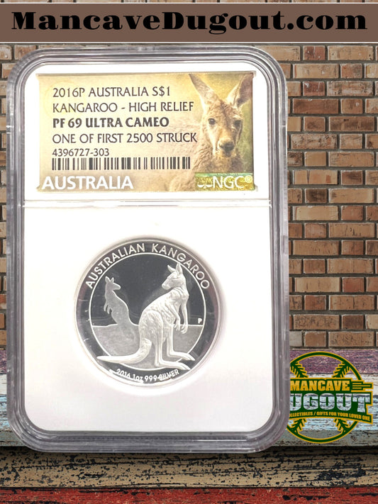 2016 P Australia S$1 Kangaroo-High Relief • NGC PF69 Ultra Cameo-“One of First 2500” – Early Release Designation