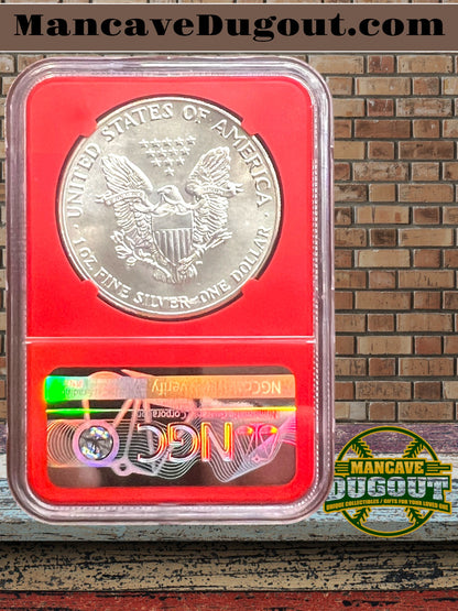 1986 S American Silver Eagle — NGC MS69 - 1 oz .999 Fine Silver — San Francisco Mint — Red NGC Core Holder