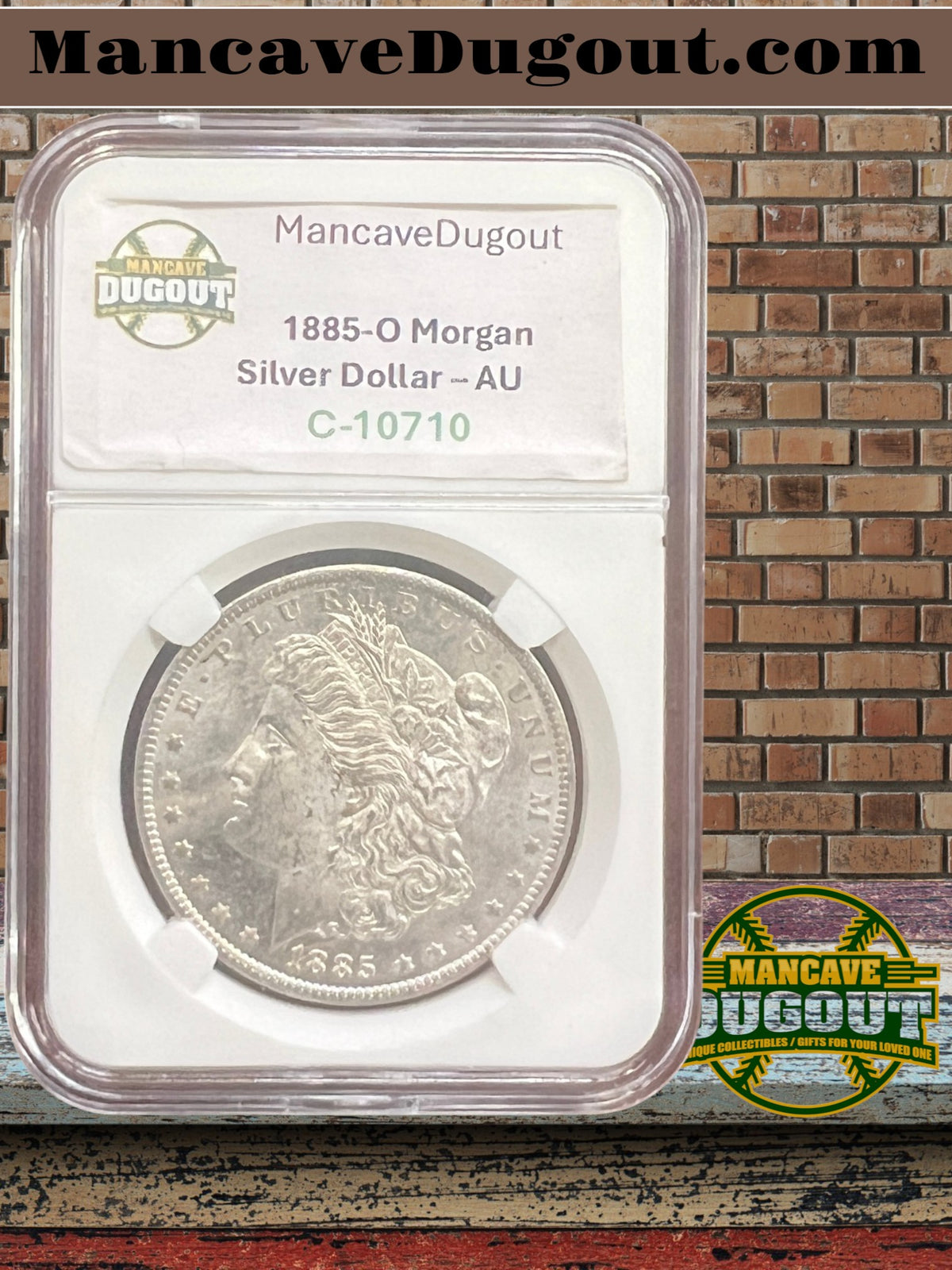 1885 O Morgan Silver Dollar – AU – Computer Graded – Custom Mancave Holder