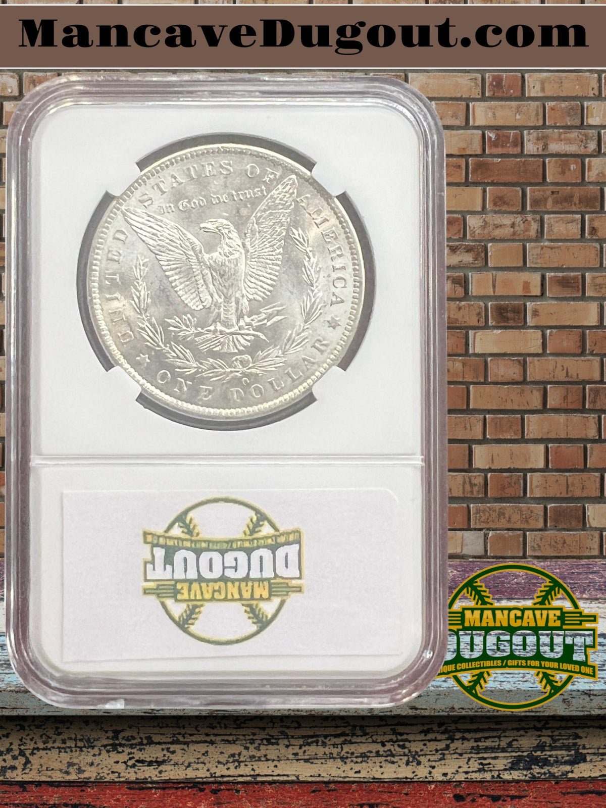 1885 O Morgan Silver Dollar – AU – Computer Graded – Custom Mancave Holder