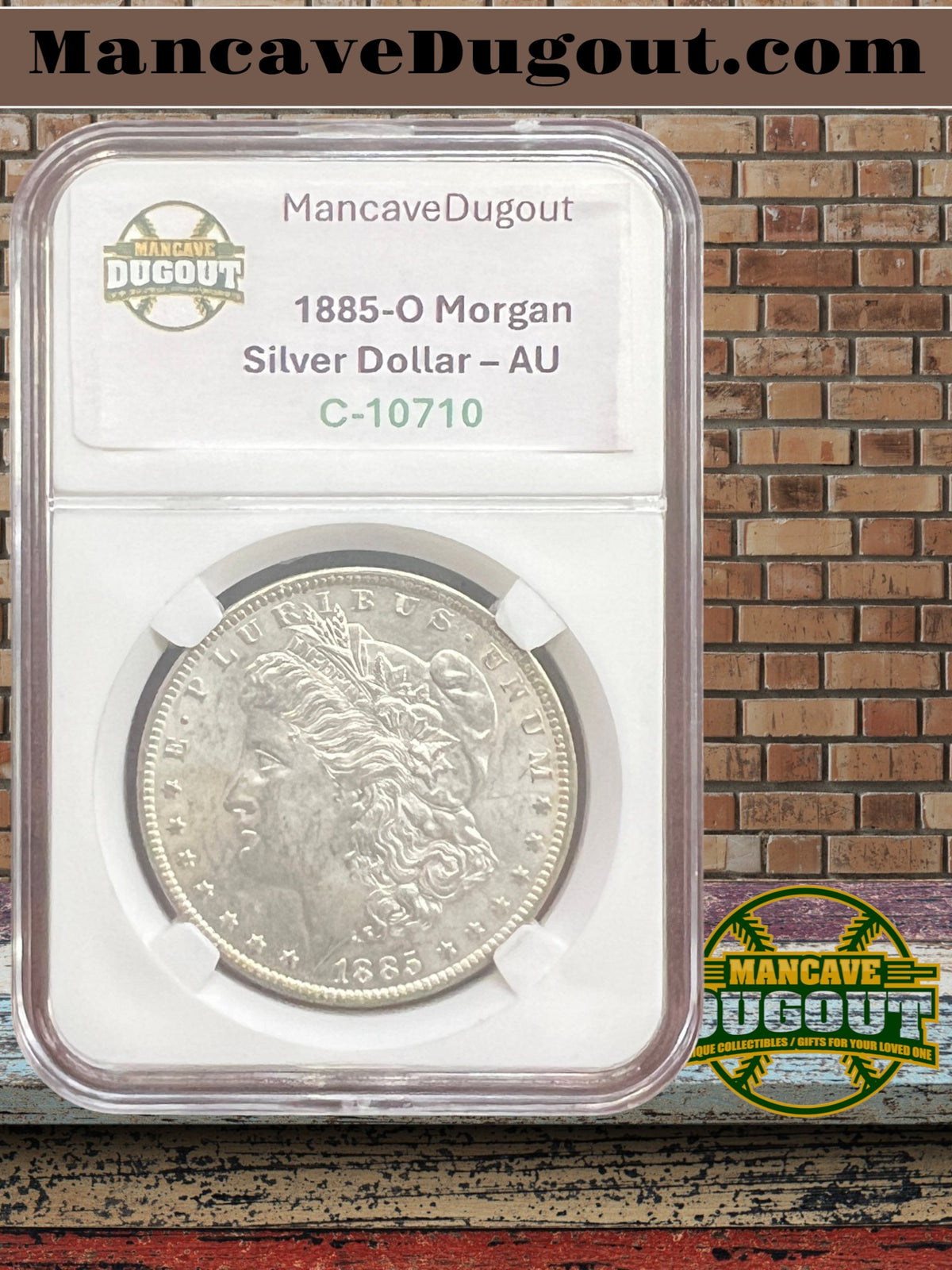1885 O Morgan Silver Dollar – AU – Computer Graded – Custom Mancave Holder