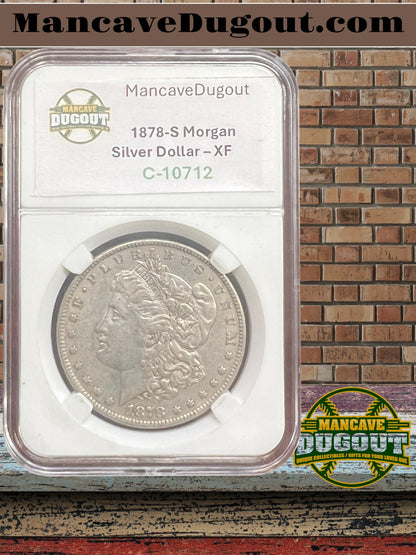 1878 S Morgan Silver Dollar – XF – Computer Graded – Custom Mancave Holder