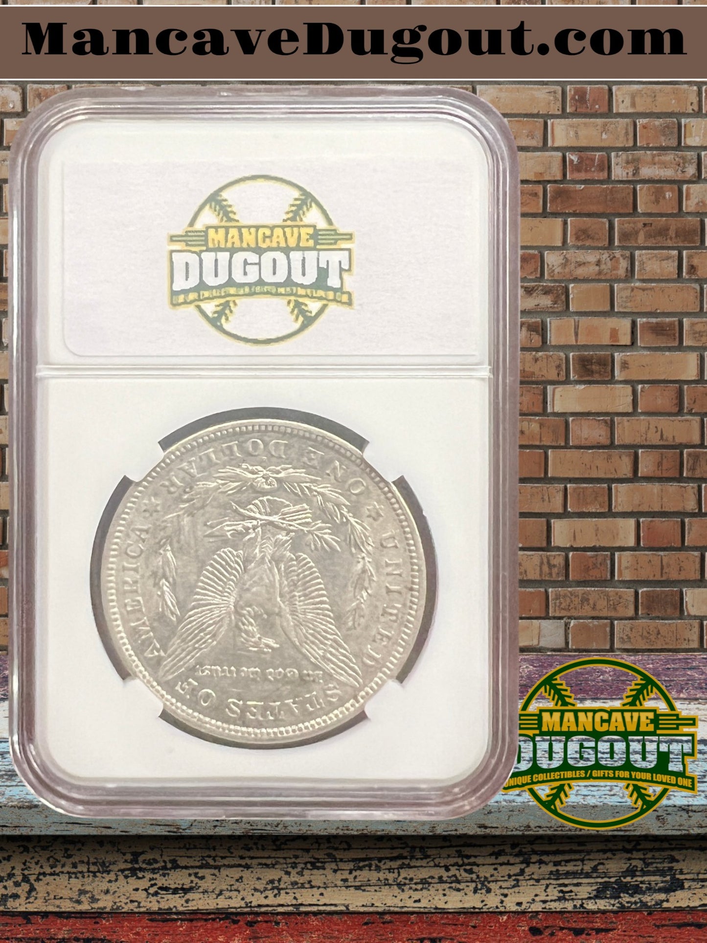 1921 D Morgan Silver Dollar – AU – Computer Graded – Custom Mancave Holder