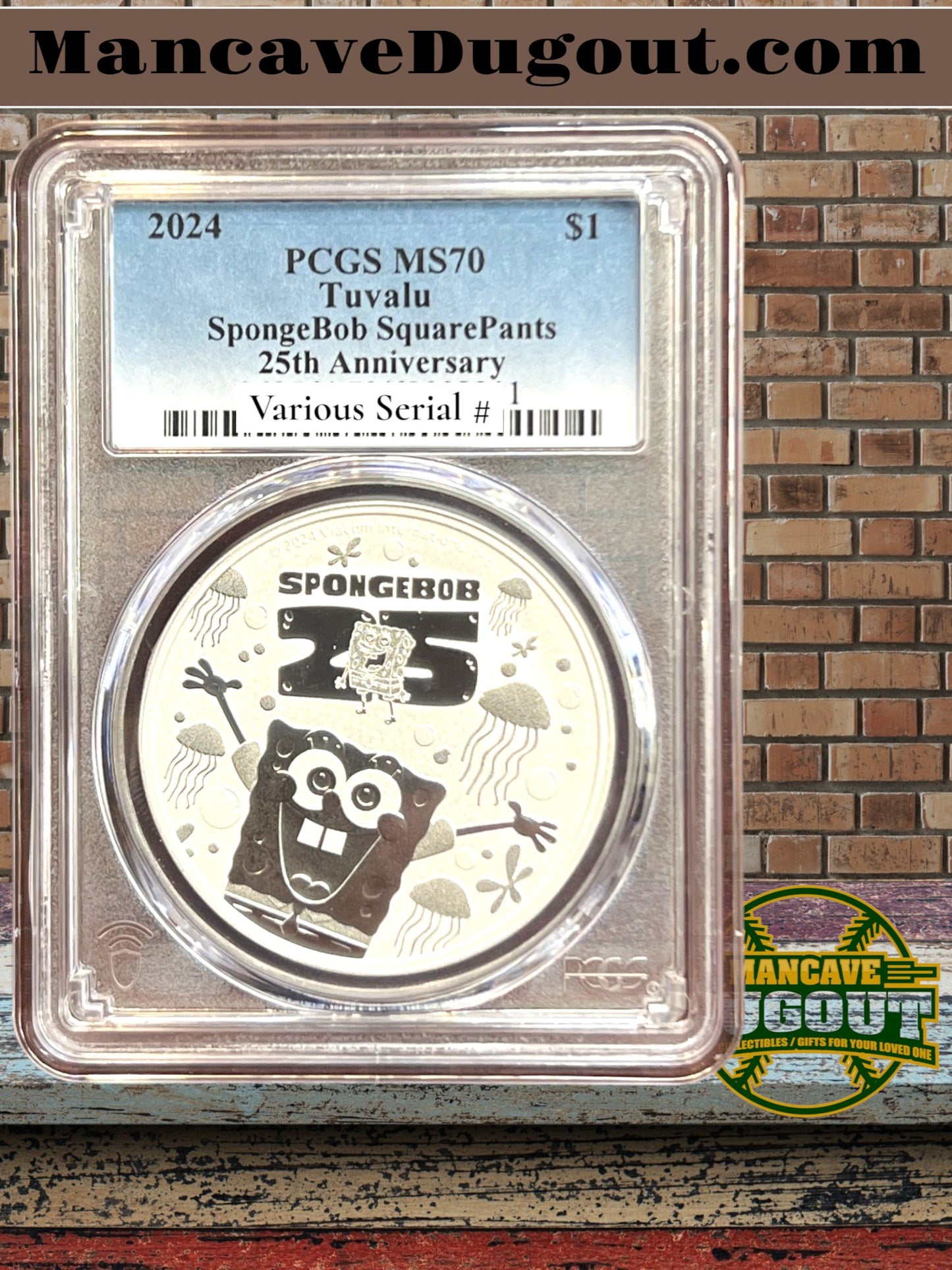 2024 Tuvalu SpongeBob SquarePants – 25th Anniversary - 1 oz .9999 Silver • $1 Coin • PCGS MS70