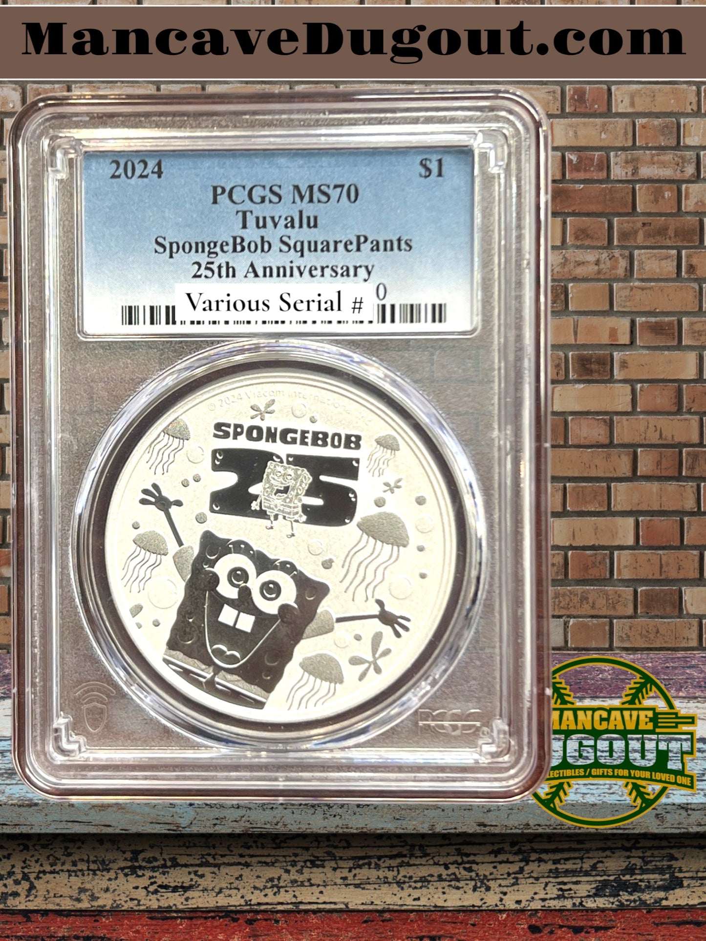 2024 Tuvalu SpongeBob SquarePants – 25th Anniversary - 1 oz .9999 Silver • $1 Coin • PCGS MS70
