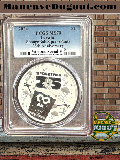 2024 Tuvalu SpongeBob SquarePants – 25th Anniversary - 1 oz .9999 Silver • $1 Coin • PCGS MS70
