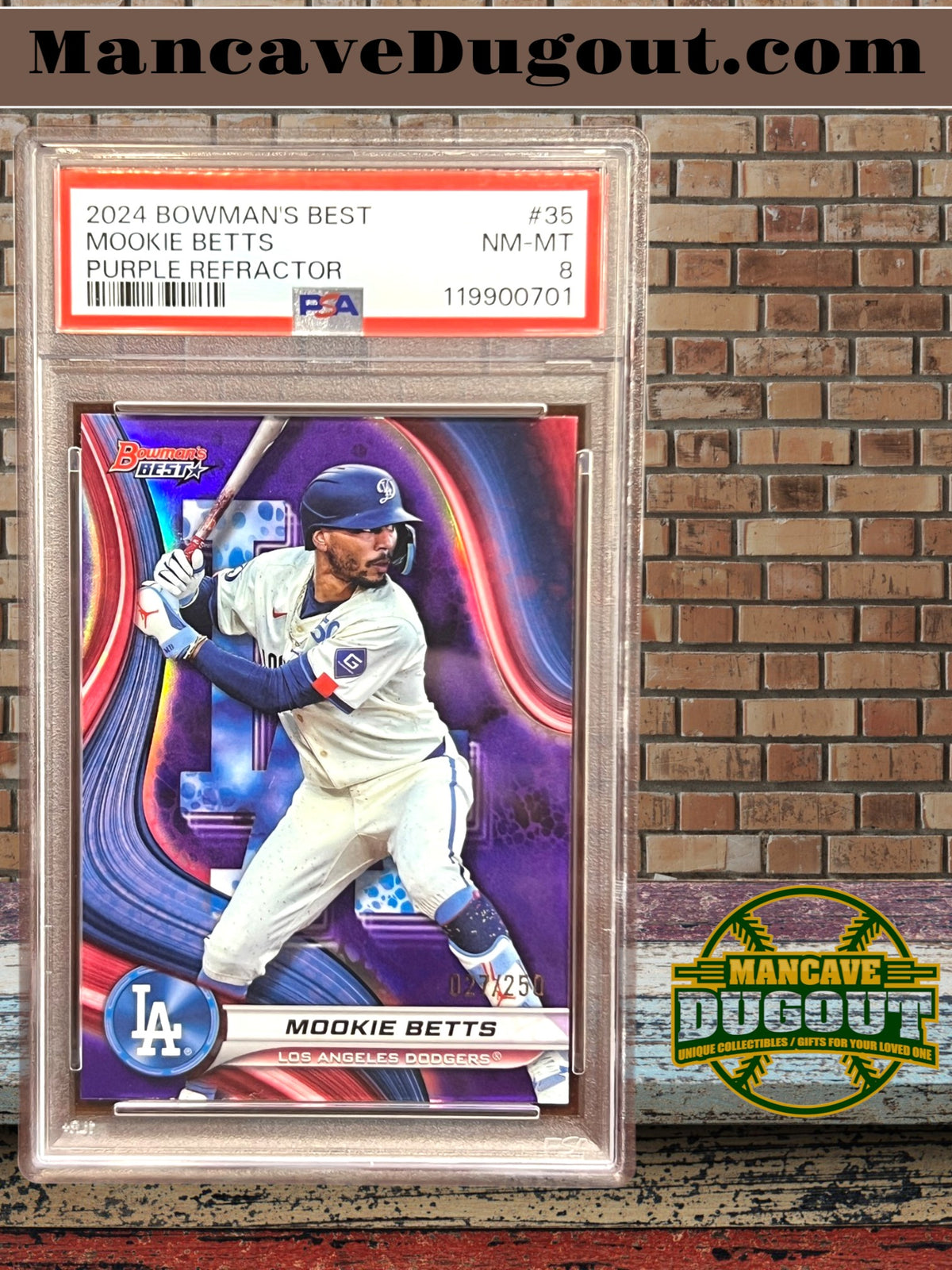 Mookie Betts — 2024 Bowman’s Best - Purple Refractor #35 — Serial 27/250 - PSA 8 - Pop 1