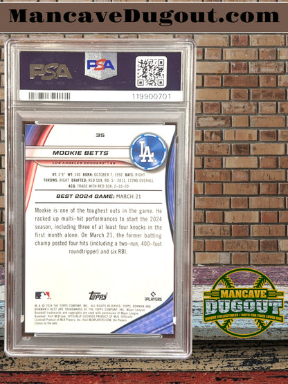 Mookie Betts — 2024 Bowman’s Best - Purple Refractor #35 — Serial 27/250 - PSA 8 - Pop 1