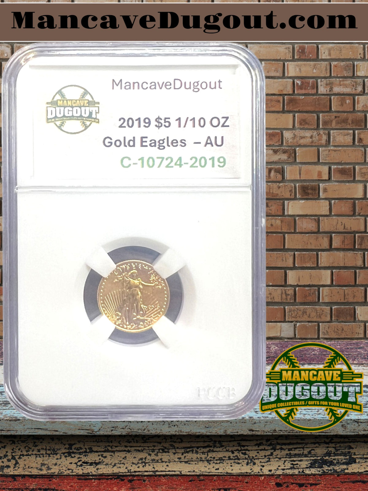 2019 W American Gold Eagle – 1/10 oz Proof - West Point Mint • .9167 Fine Gold • Premium Mancave Holder Display
