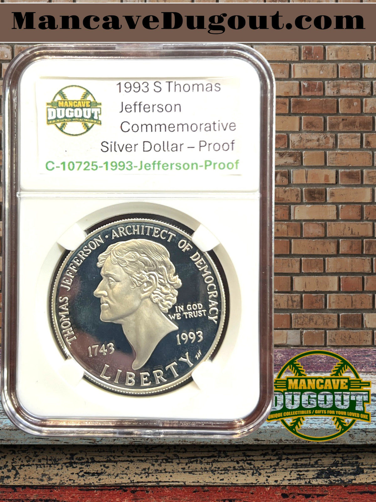1993 S Thomas Jefferson Commemorative Silver Dollar – Proof Cameo