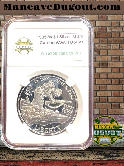 1995 W World War II Commemorative Silver Dollar - West Point Mint • NGC PF69 Ultra Cameo • 90% Silver