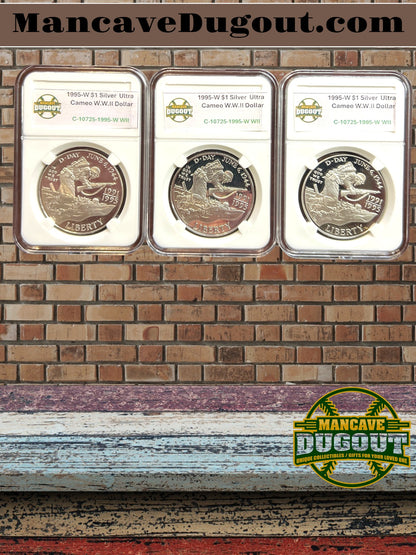 1995 W World War II Commemorative Silver Dollar - West Point Mint • NGC PF69 Ultra Cameo • 90% Silver