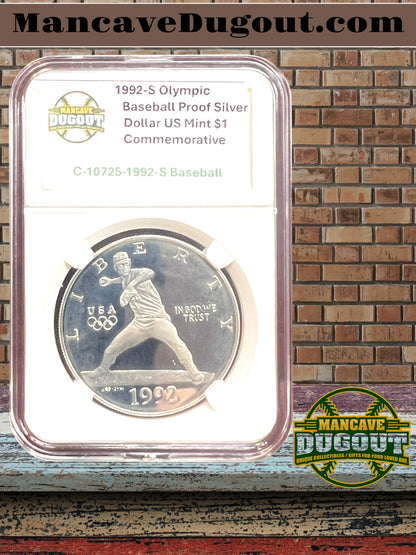 1992 S Olympic Baseball Commemorative Silver Dollar – Proof Cameo San Francisco Mint • 90% Silver