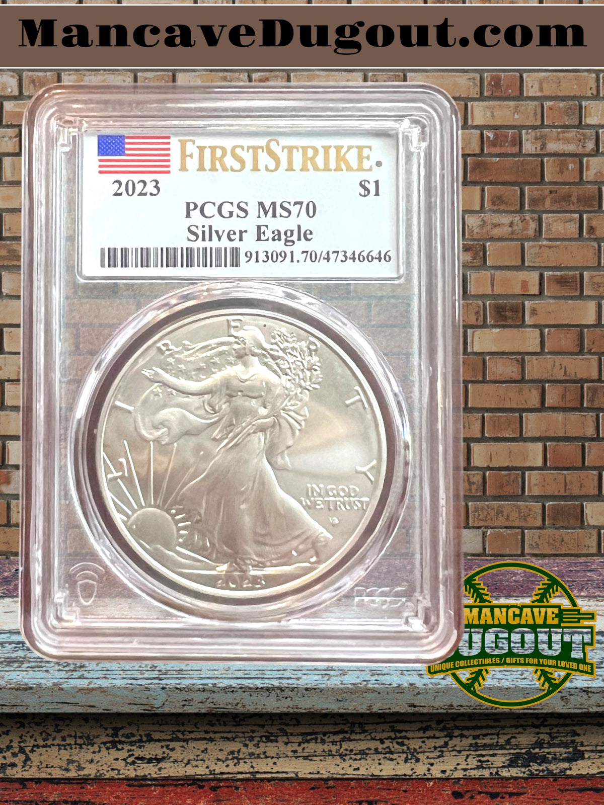 2023 $1 American Silver Eagle - PCGS MS70 • First Strike • Blue Flag Label • 1 oz .999 Fine Silver