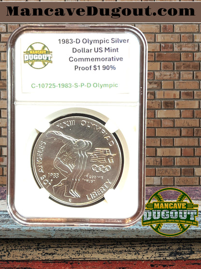 1983 Olympic Silver Dollar – Complete 3 Coin Set (P D S) – AU-58 – Computer Graded