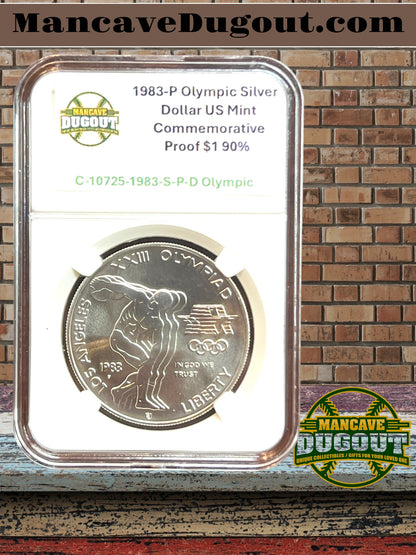 1983 Olympic Silver Dollar – Complete 3 Coin Set (P D S) – AU-58 – Computer Graded